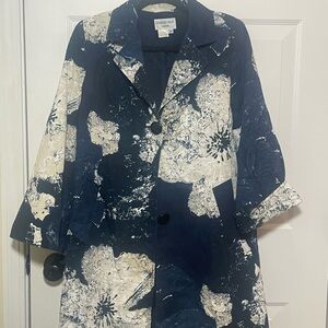 Charles Gray Dark Blue and White Floral Trench Coat